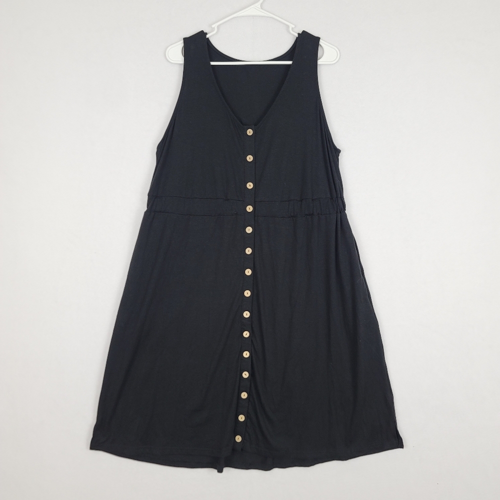 Black Xl Sleeveless A Line Dress Basic Stretchy Casual Comfortable Overall Knee